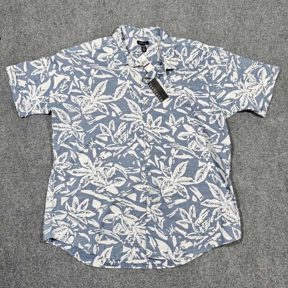 Van Heusen Hawaiian Aloha Shirt Floral Blue Jean Whitewash 2XL XXL 18-18 1/2 - Picture 2 of 7